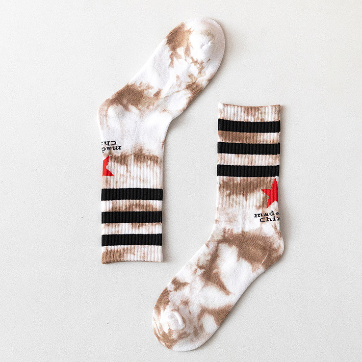 Terry Tie Dye Crew Socks Three Bars Long Socks Ins Hip-hop Fashion Socks